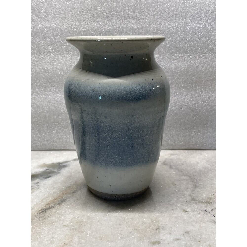 Vintage Smith Glazed Vase Studio Pottery Stoneware Signed Blue
